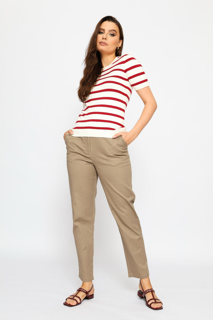Short Sleeve Stripe Pullover - Cream
