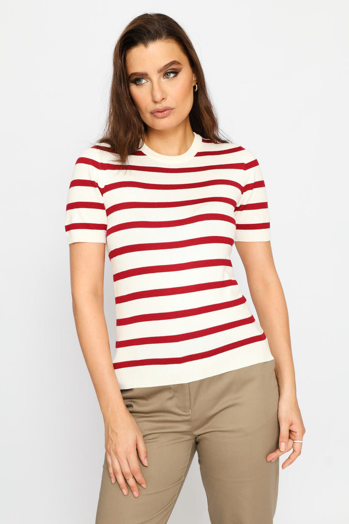 Short Sleeve Stripe Pullover - Cream