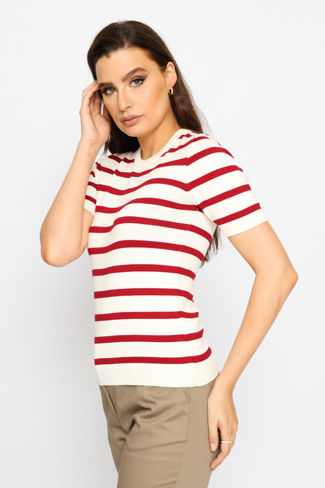 Short Sleeve Stripe Pullover - Cream