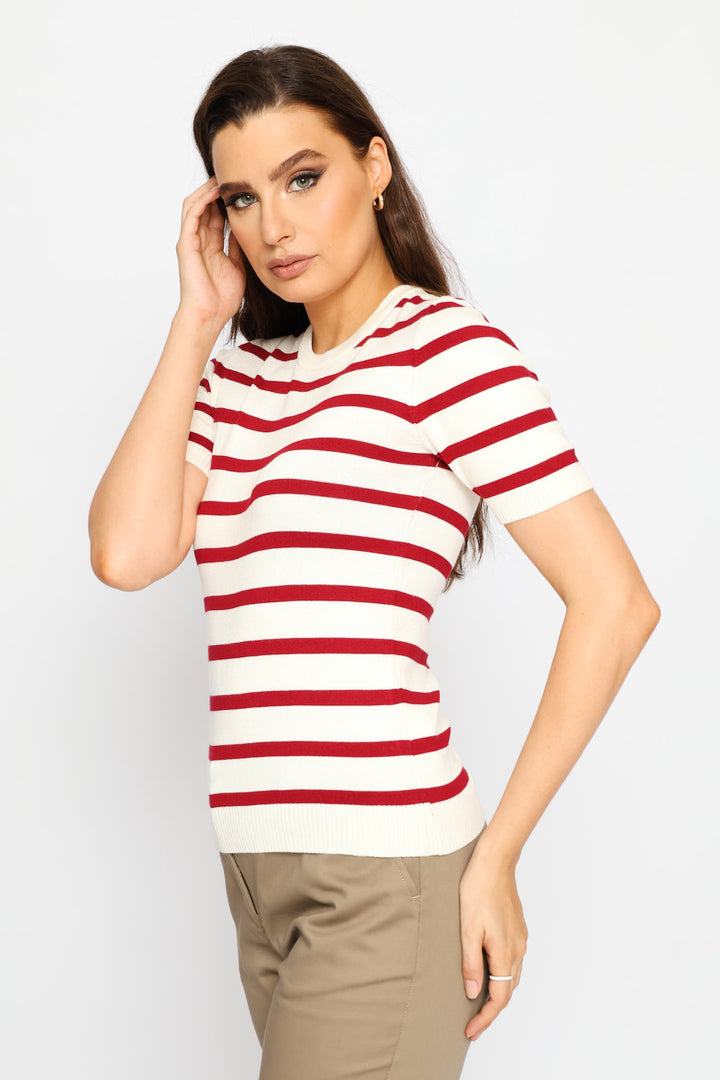 Short Sleeve Stripe Pullover - Cream