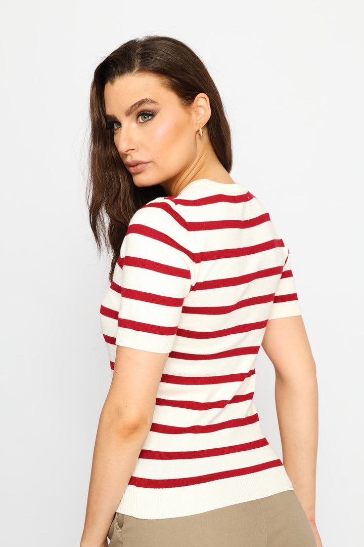 Short Sleeve Stripe Pullover - Cream