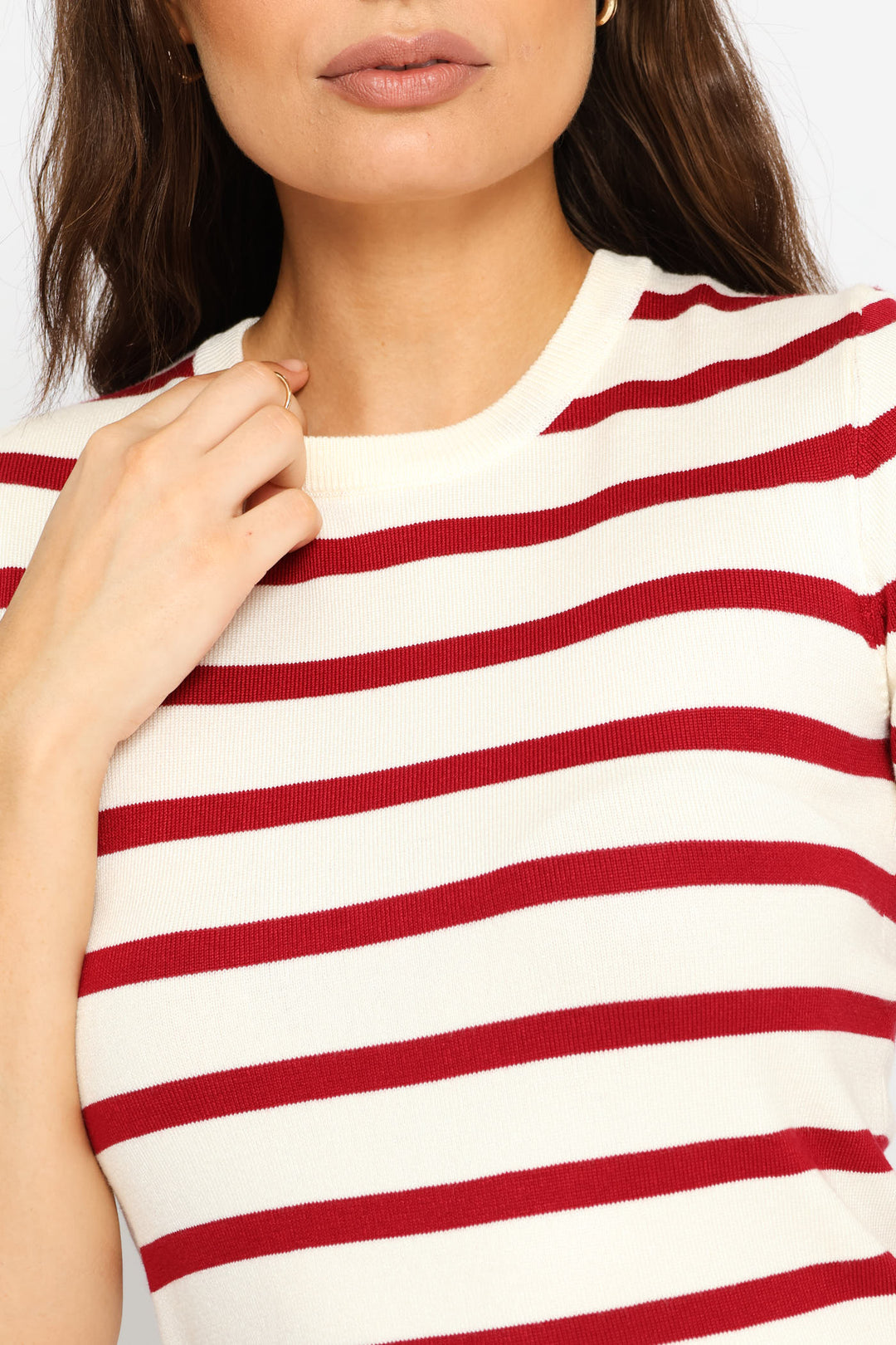 Short Sleeve Stripe Pullover - Cream