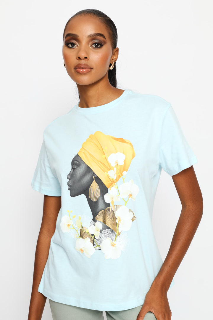 Icon With Foil Earring Regular Tee - Aqua