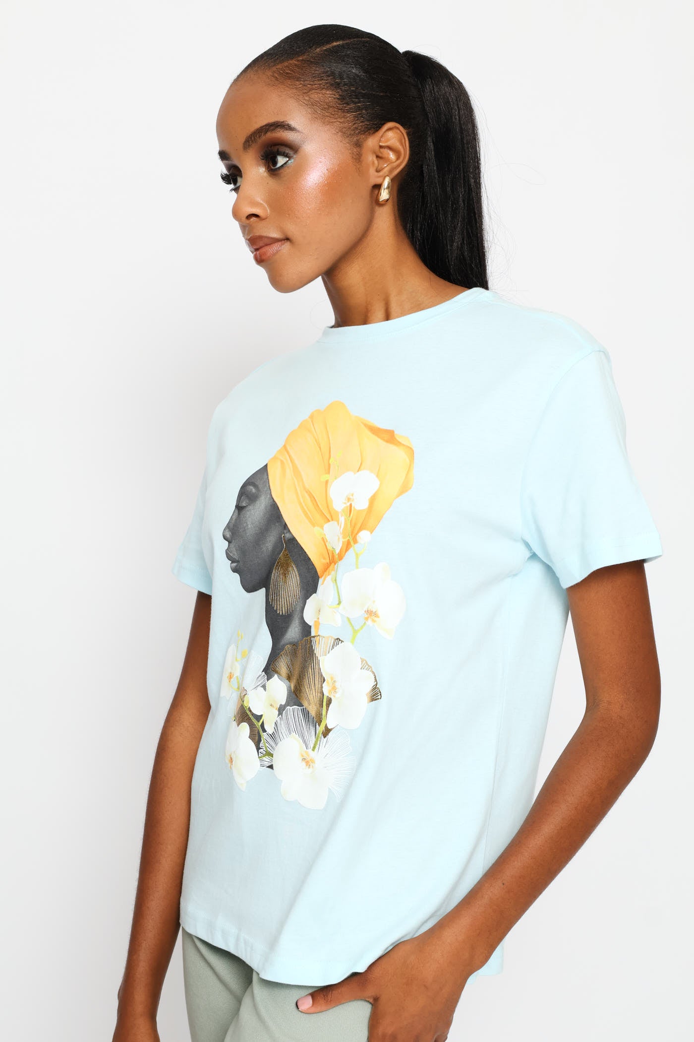 Ladies Icon With Foil Earring Regular Tee - Aqua – Edgars