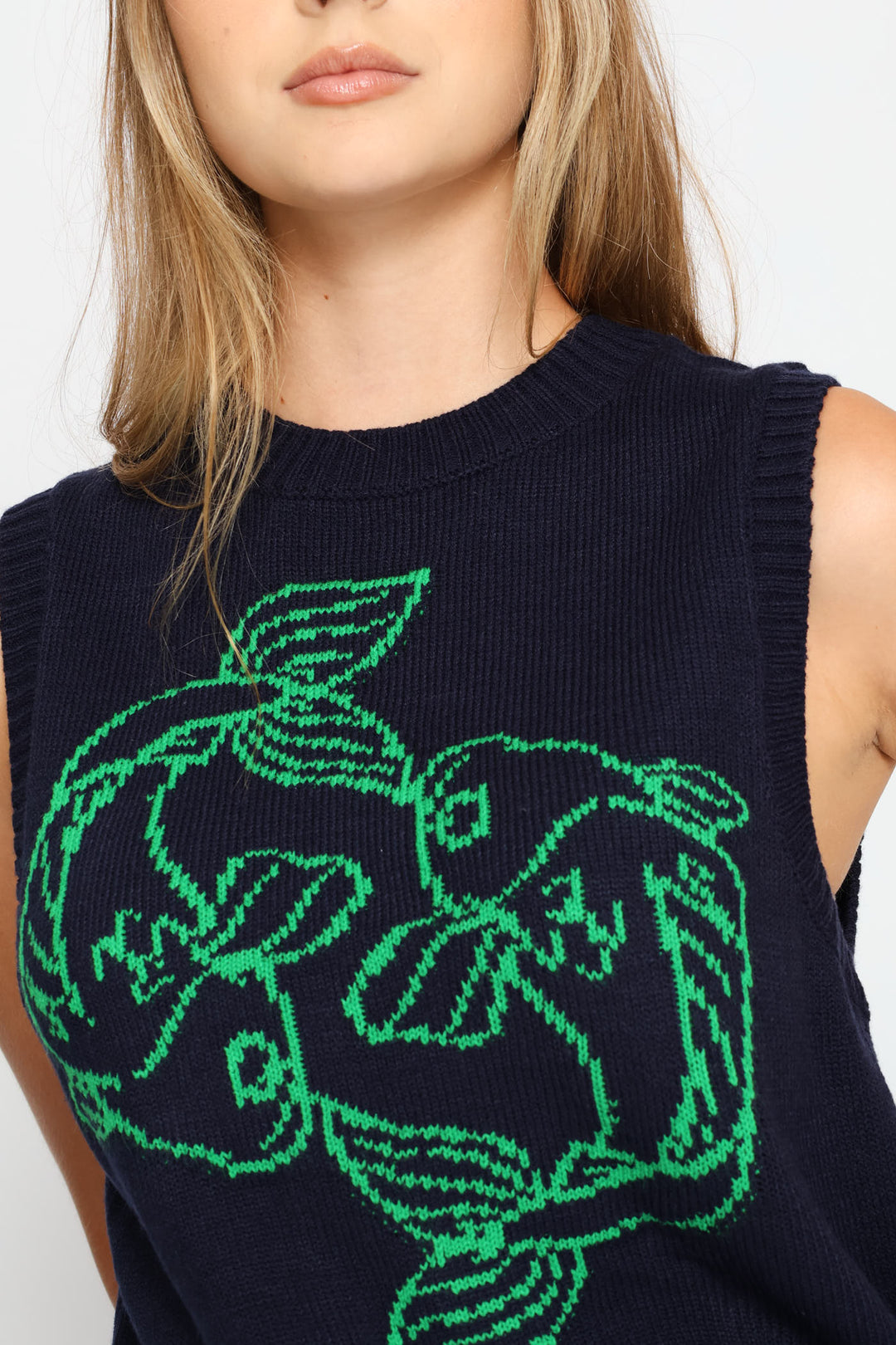 Koi Fish Knit Vest - Navy