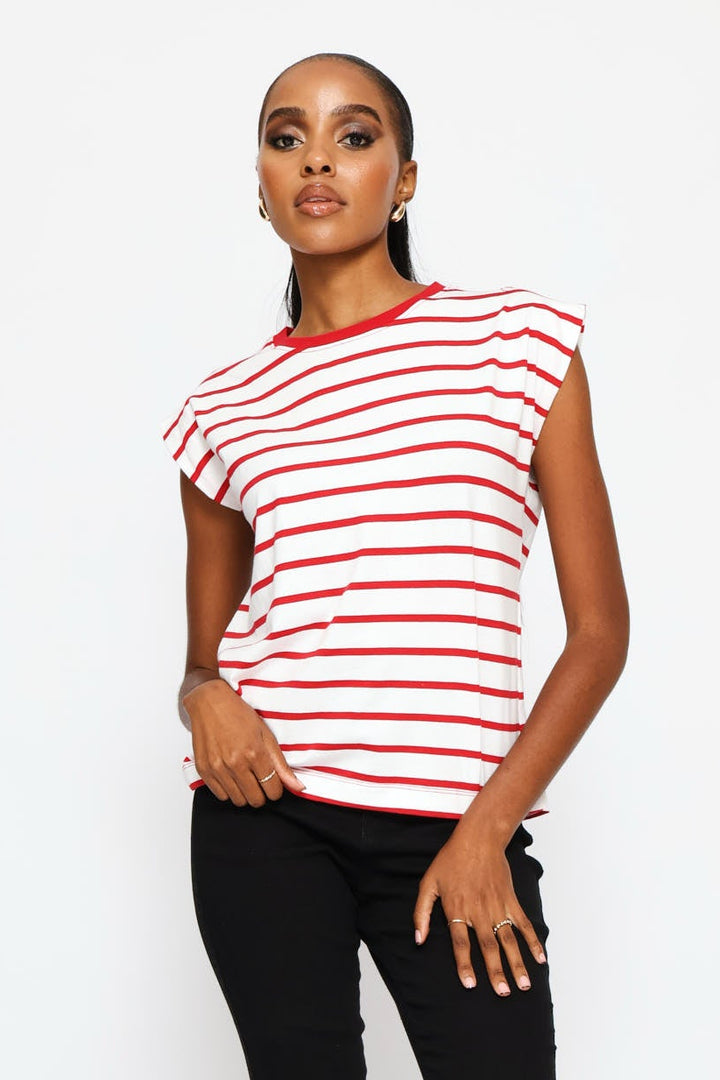 Bold Stripe Boxy Muscle Tee - White/Red