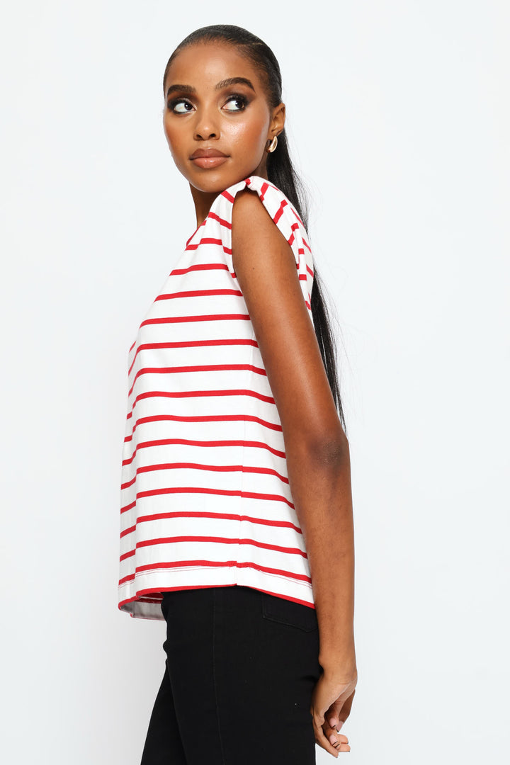 Bold Stripe Boxy Muscle Tee - White/Red