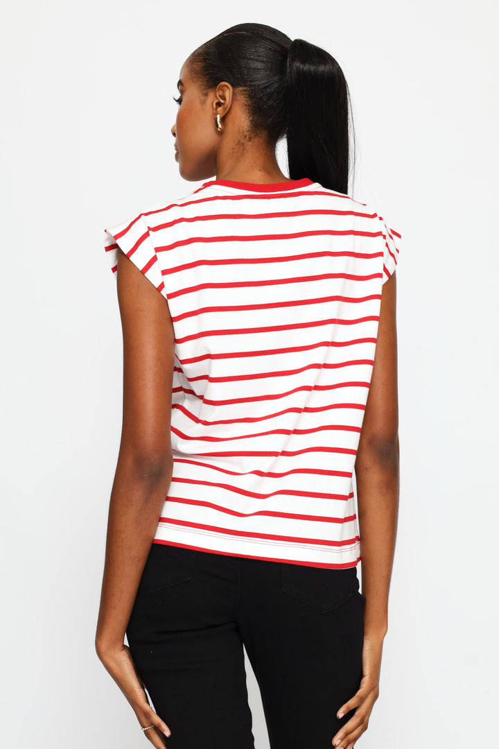 Bold Stripe Boxy Muscle Tee - White/Red