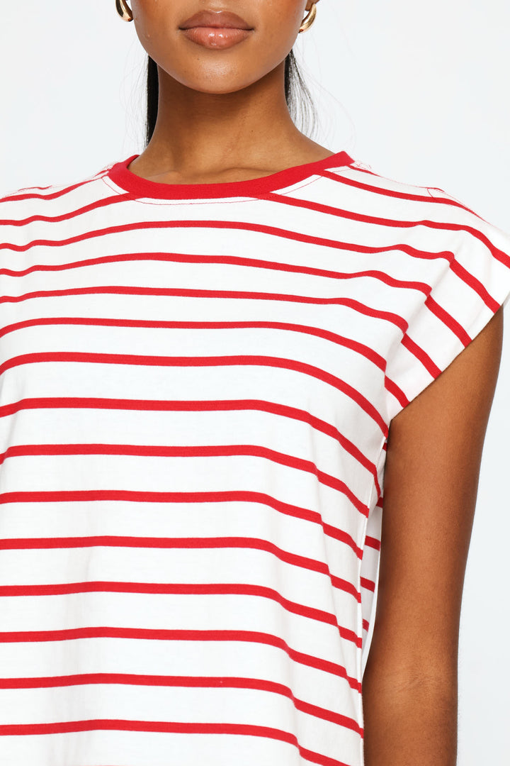 Bold Stripe Boxy Muscle Tee - White/Red
