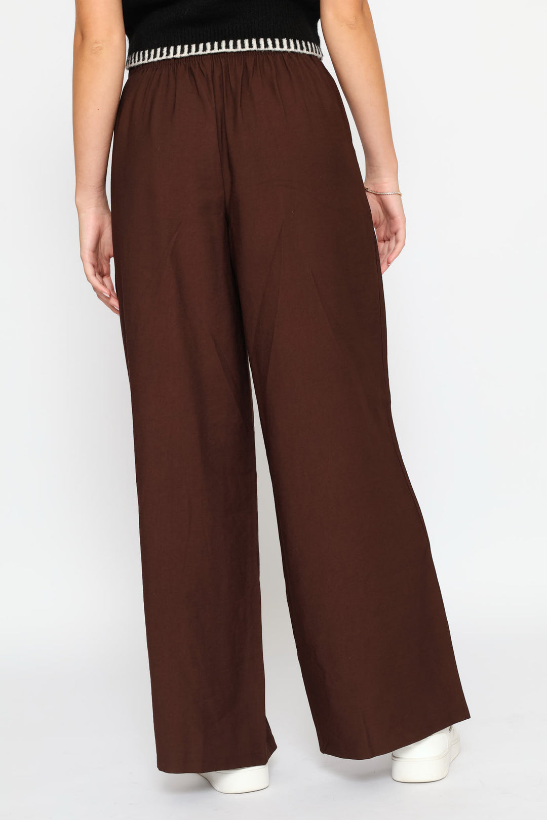 Tie Front Pleated Wide Leg Pants - Chocolate