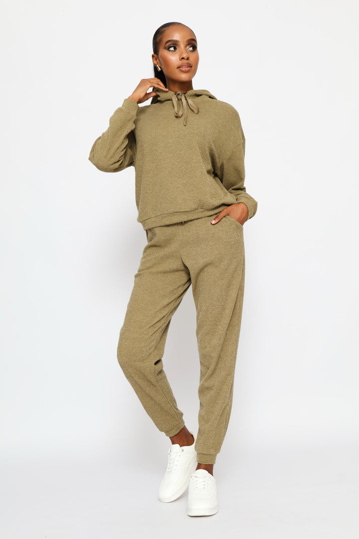 Long Sleeve Cut & Sew Leisure Hoody - Olive