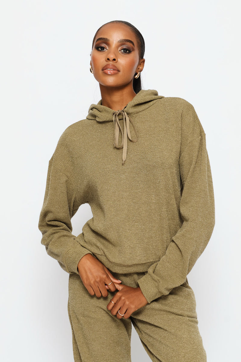 Long Sleeve Cut & Sew Leisure Hoody - Olive