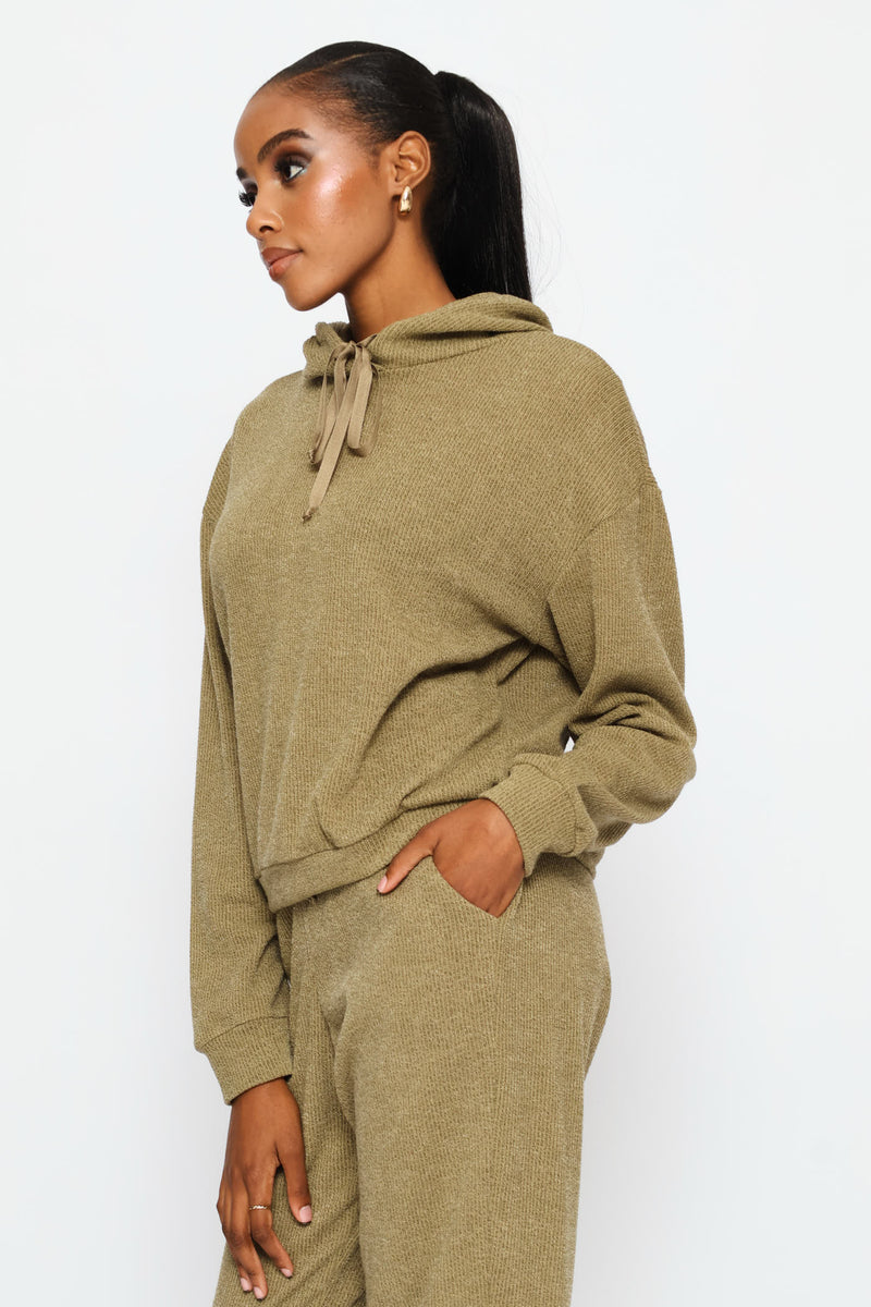 Long Sleeve Cut & Sew Leisure Hoody - Olive