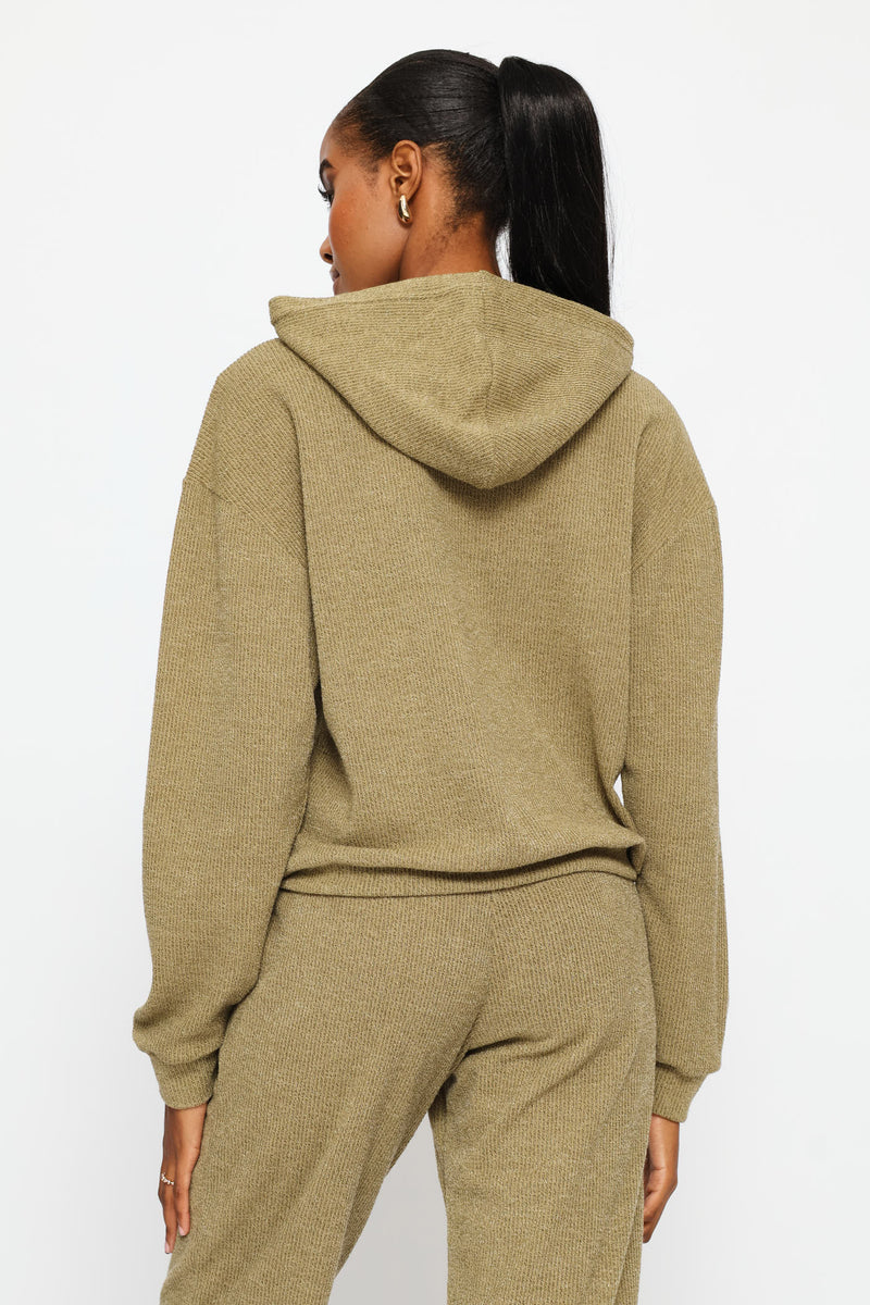 Long Sleeve Cut & Sew Leisure Hoody - Olive
