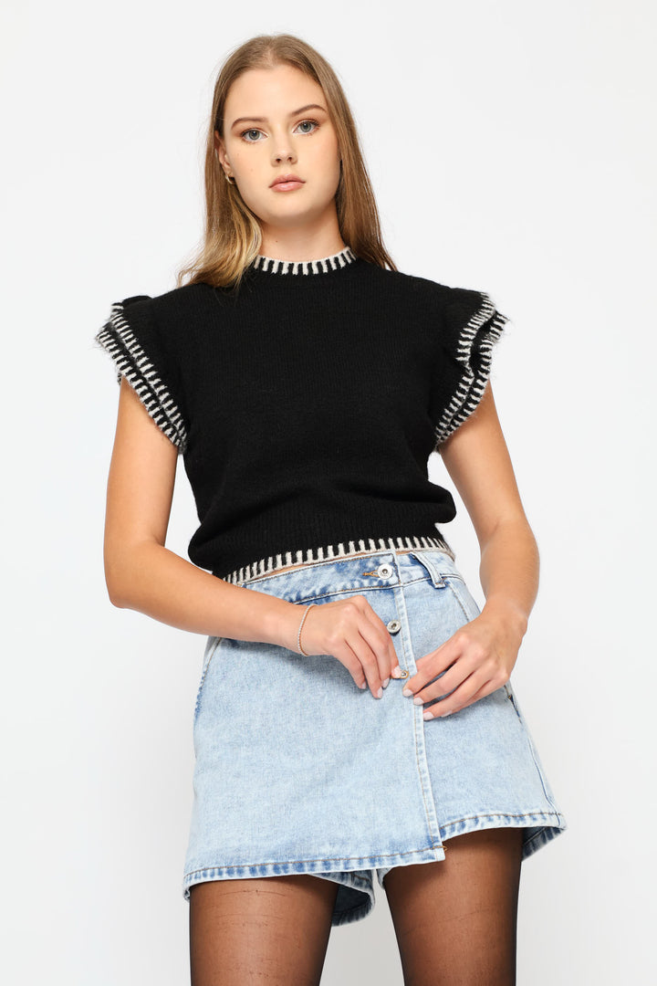 Button Detail Skort - Salty Mid Wash