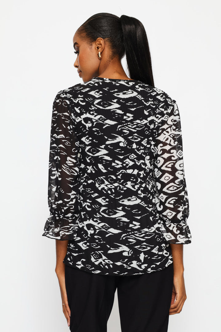 Release Pleat Abstract Blouse - Black/Cream