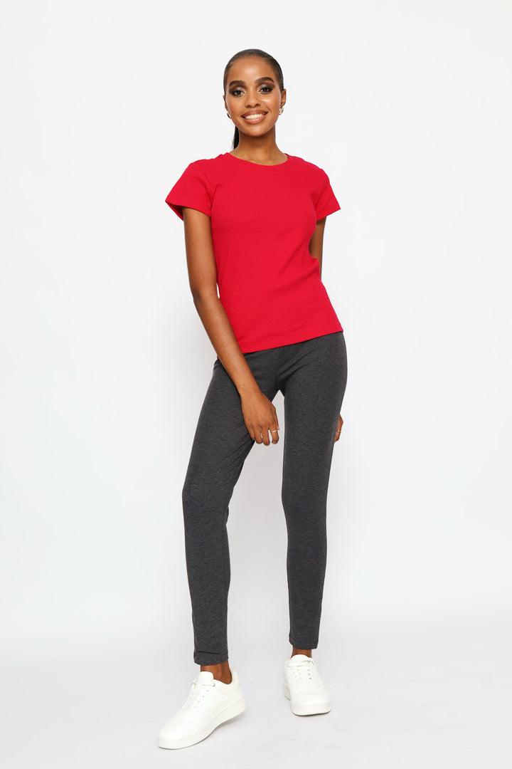 Wide Waistband Basic Legging - Charcoal Melange
