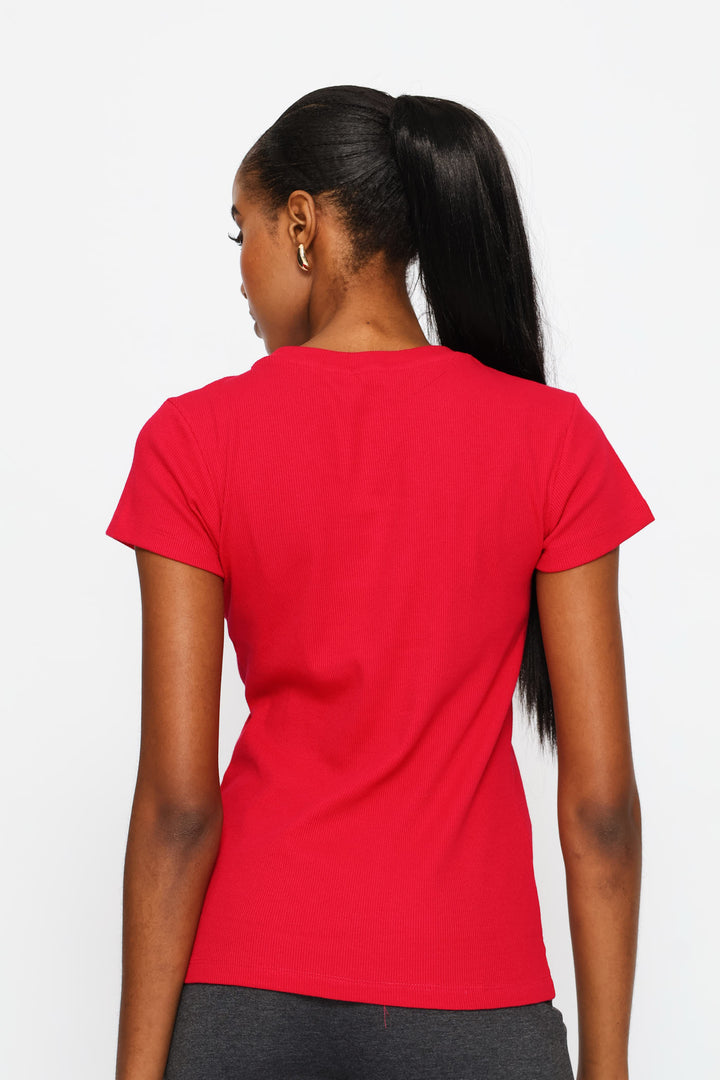 Rib Fitted Crew Tee - Cerise