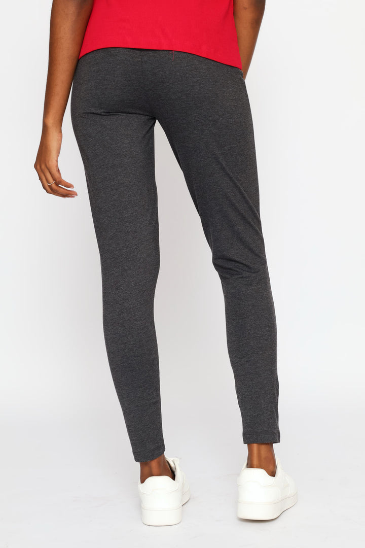 Wide Waistband Basic Legging - Charcoal Melange
