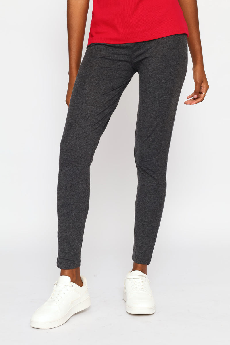 Wide Waistband Basic Legging - Charcoal Melange