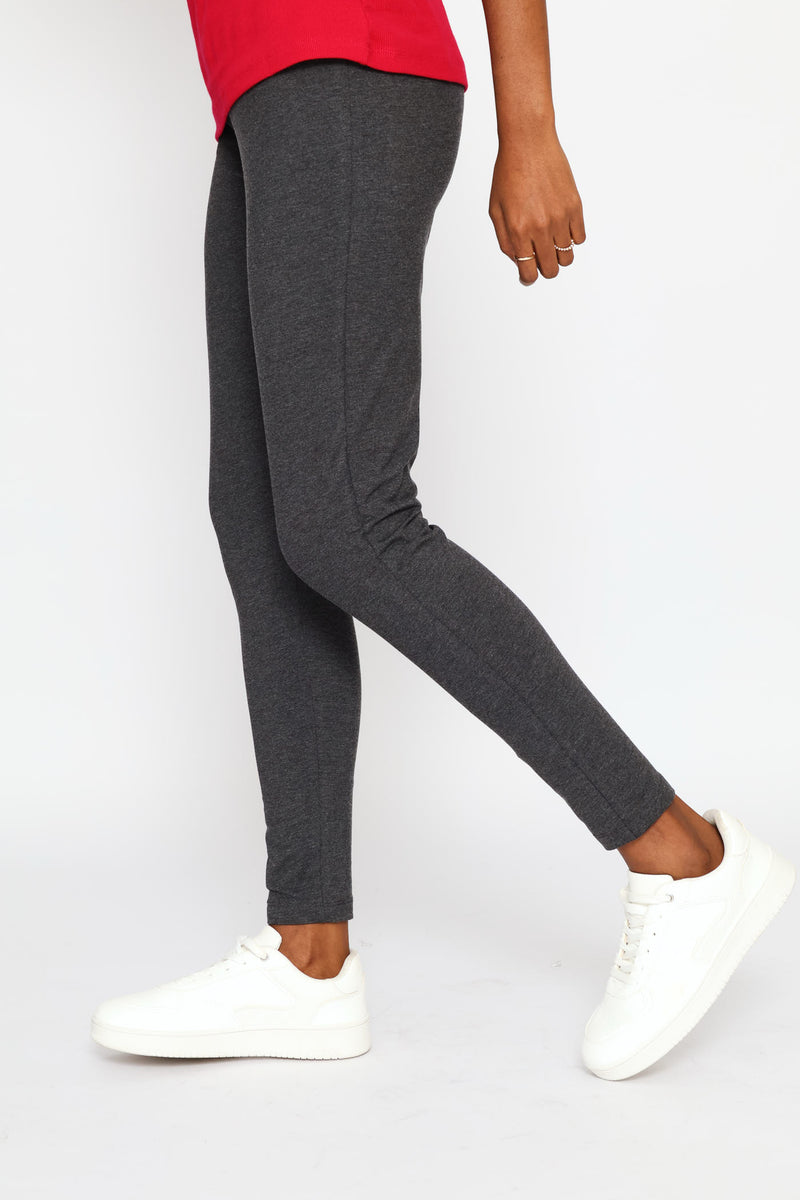 Wide Waistband Basic Legging - Charcoal Melange