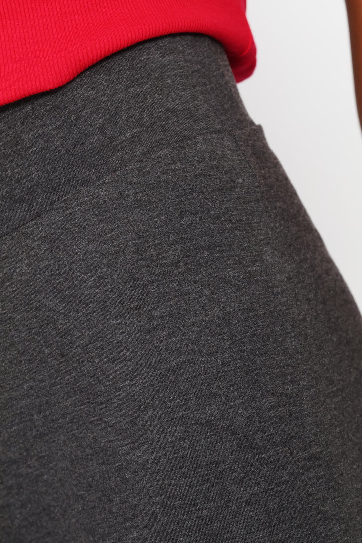 Wide Waistband Basic Legging - Charcoal Melange