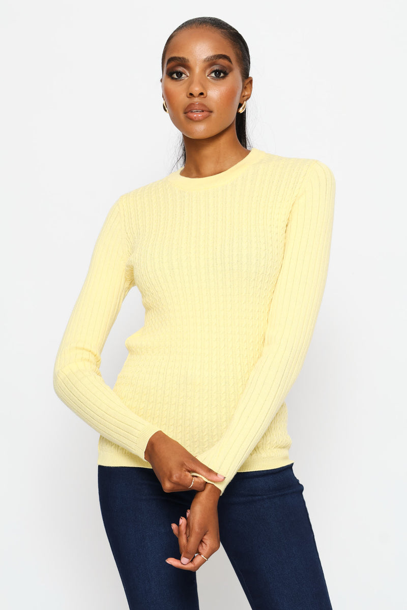 Plain Cable Pullover - Light Yellow