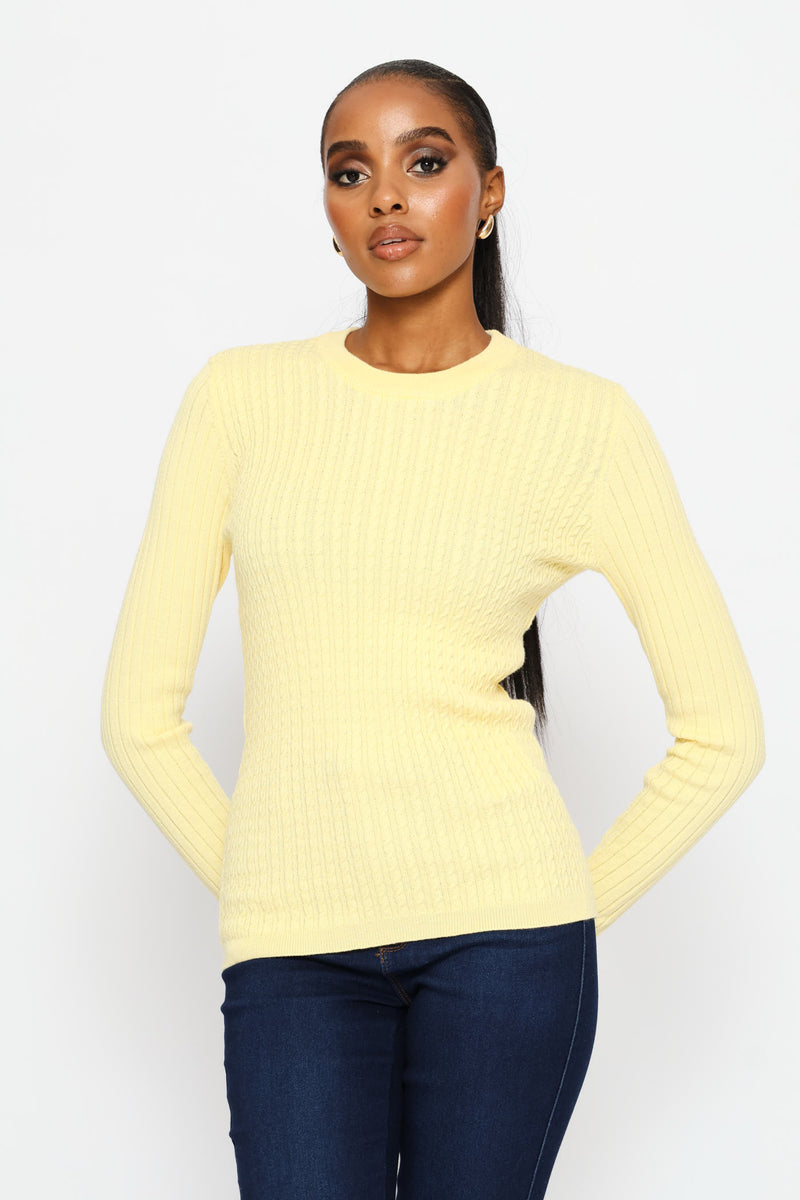 Plain Cable Pullover - Light Yellow