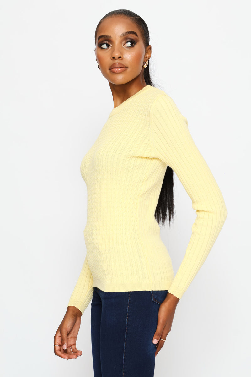 Plain Cable Pullover - Light Yellow
