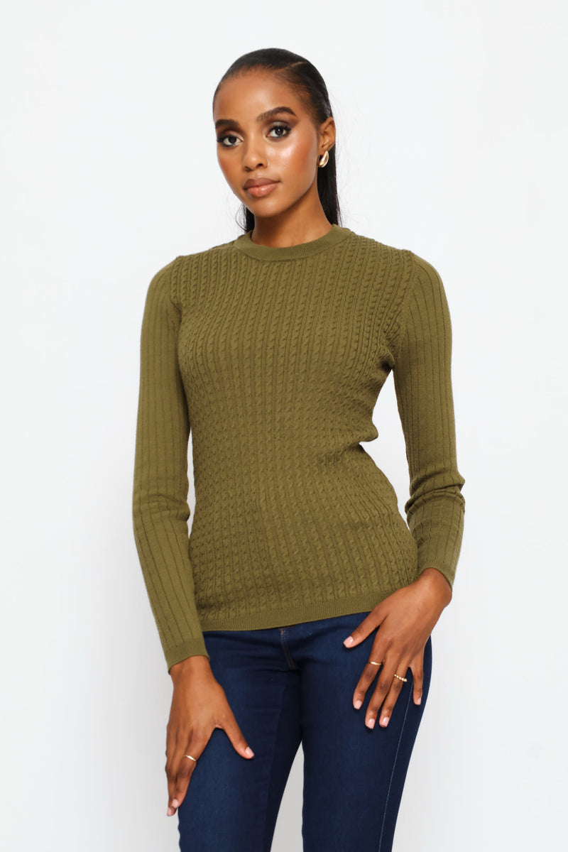 Plain Cable Pullover - Fatigue