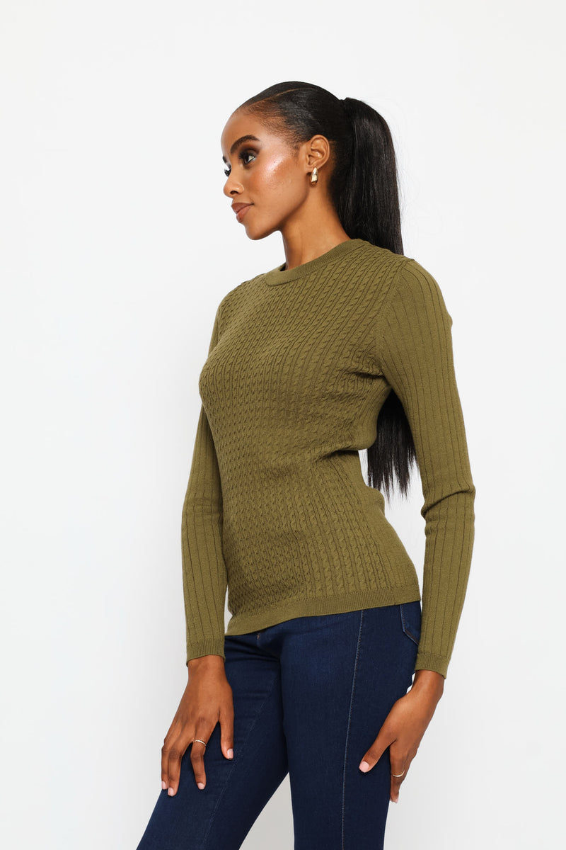 Plain Cable Pullover - Fatigue