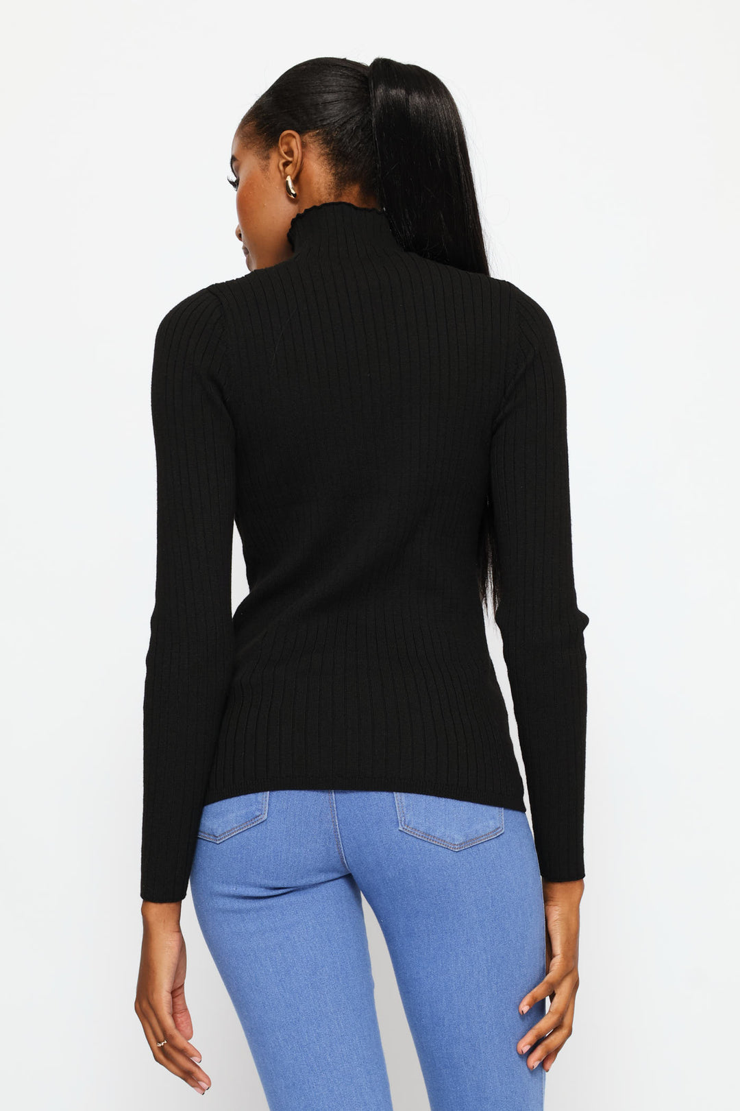Plain Cable Turtleneck Knitwear - Black