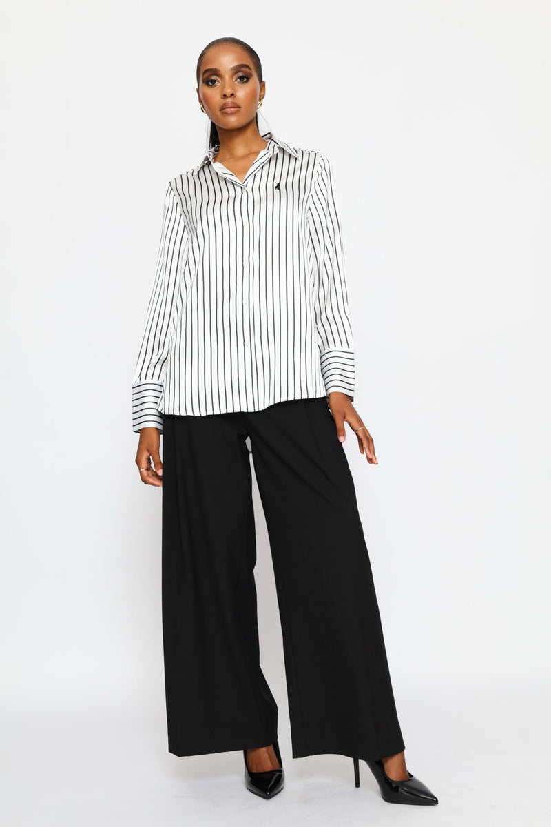 Nia Long Sleeve Stripe Blouse - White