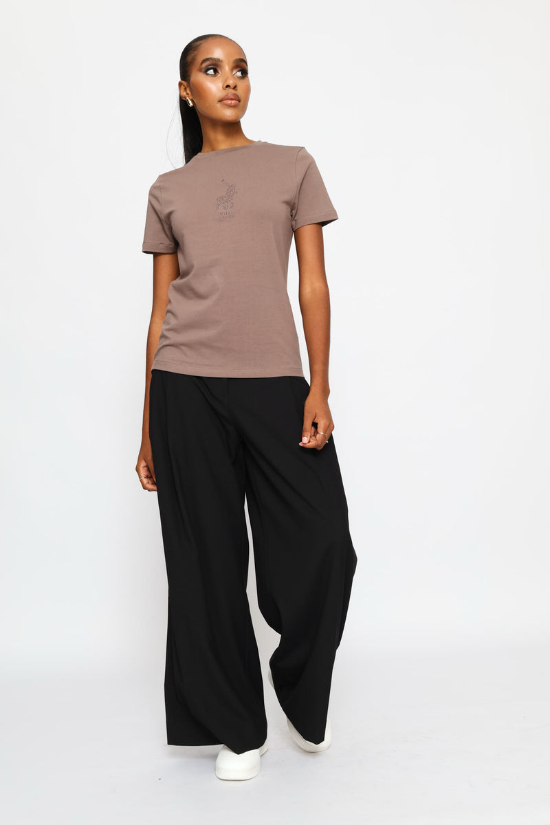 Pony Embroidered T-Shirt - Light Brown