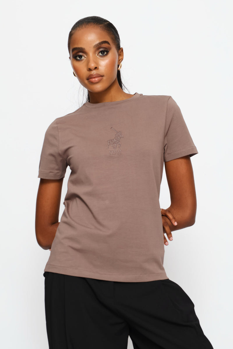 Pony Embroidered T-Shirt - Light Brown