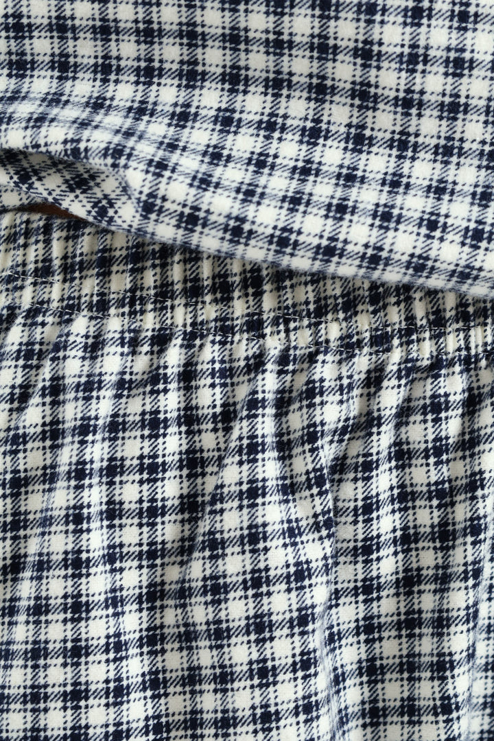 Check Flannel Button Through & Short Set - White/Navy