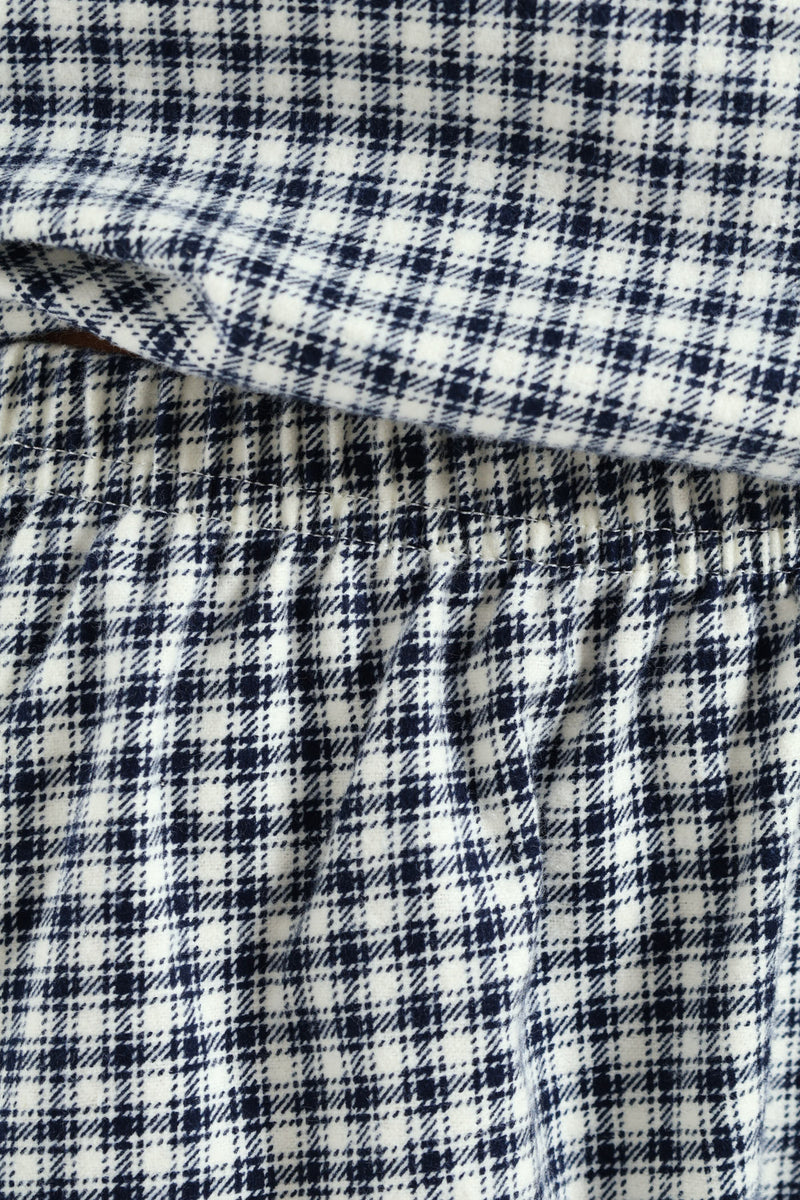 Check Flannel Button Through & Short Set - White/Navy