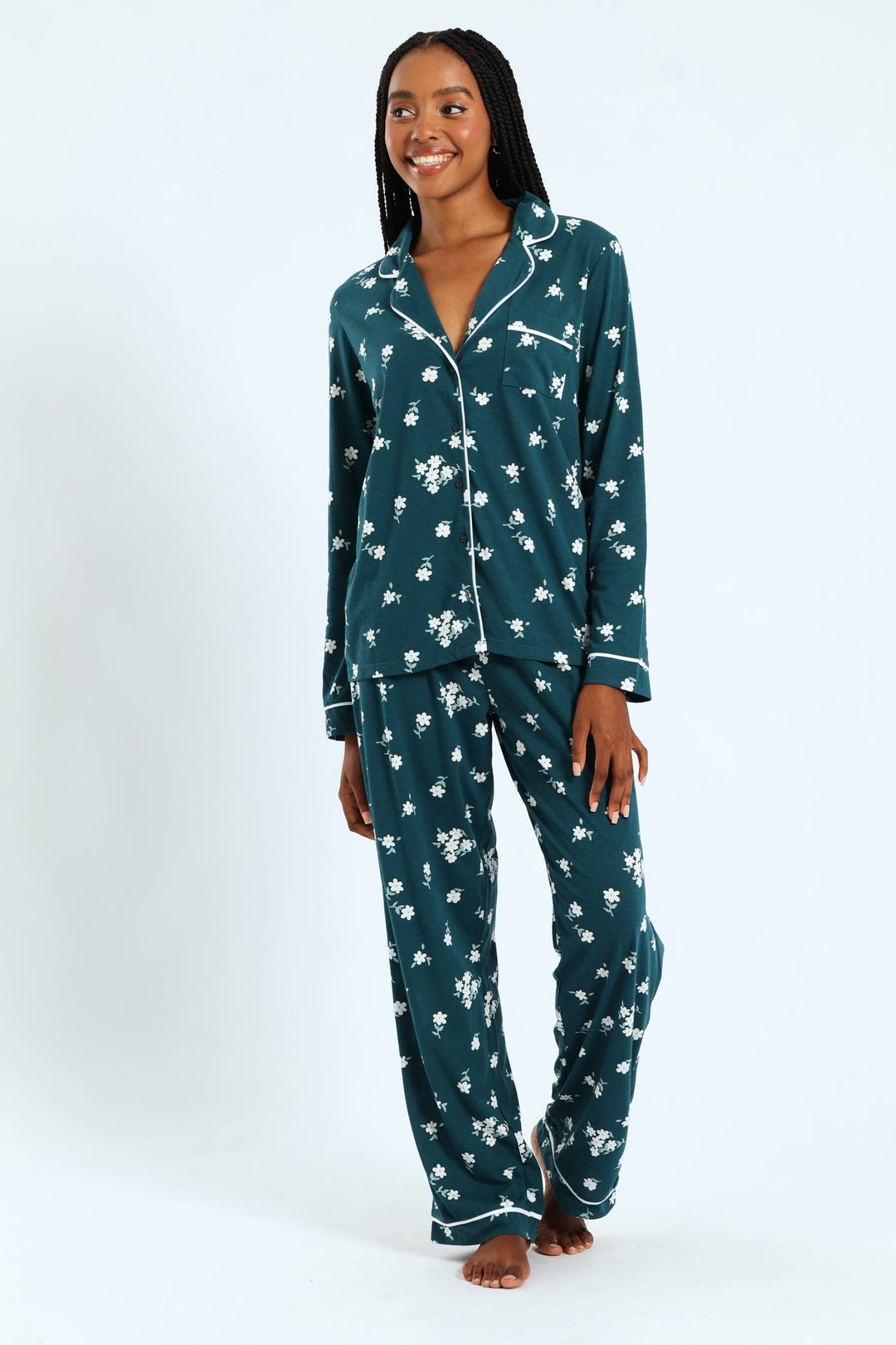 Daisies Knit Button Through & Pant Set - Dark Green