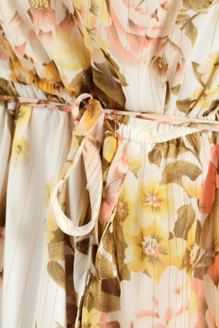 V-Neck Waisted Frill Hem Tea Dress - Blush