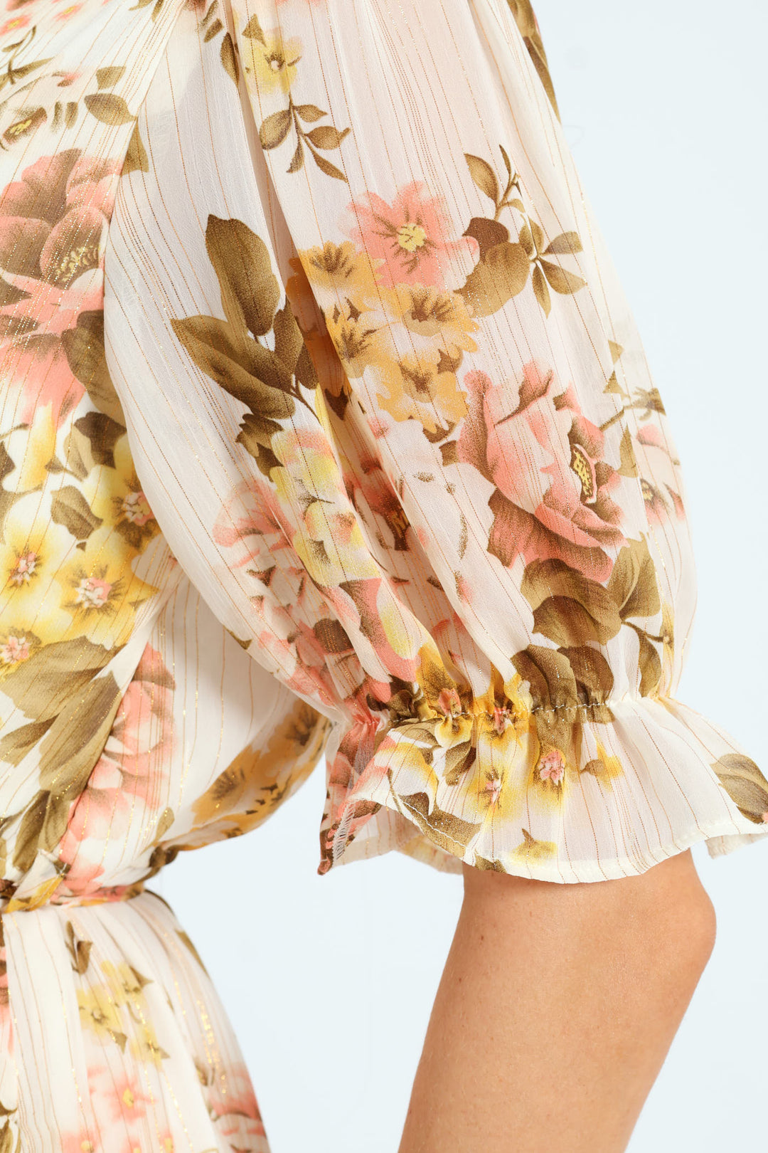 V-Neck Waisted Frill Hem Tea Dress - Blush