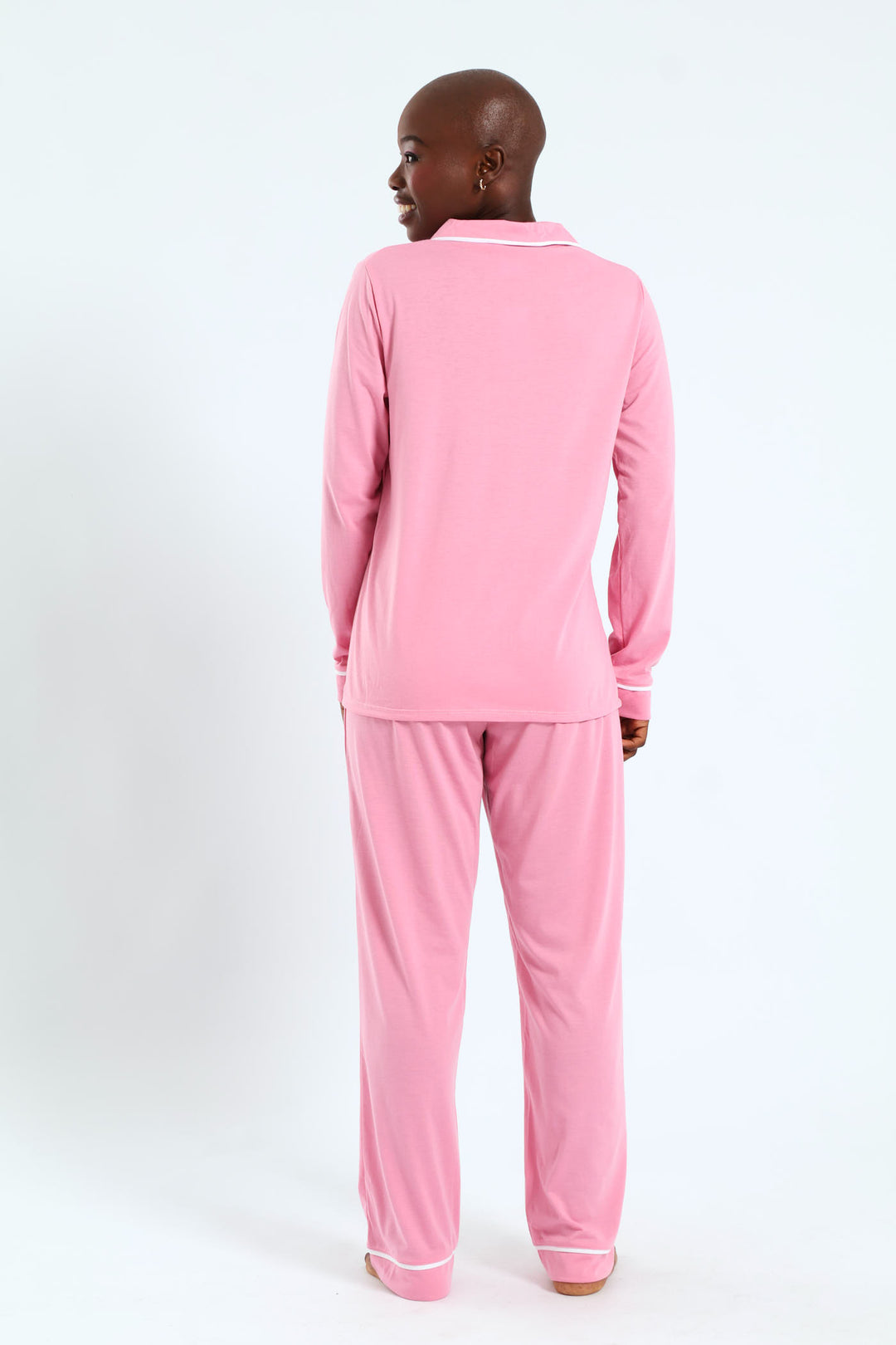 Long Sleeve Button Through & Knit Pant Set - Dusty Pink