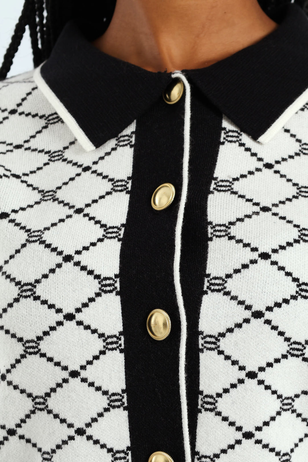 Contrast Tipped Styled Cardigan - Cream