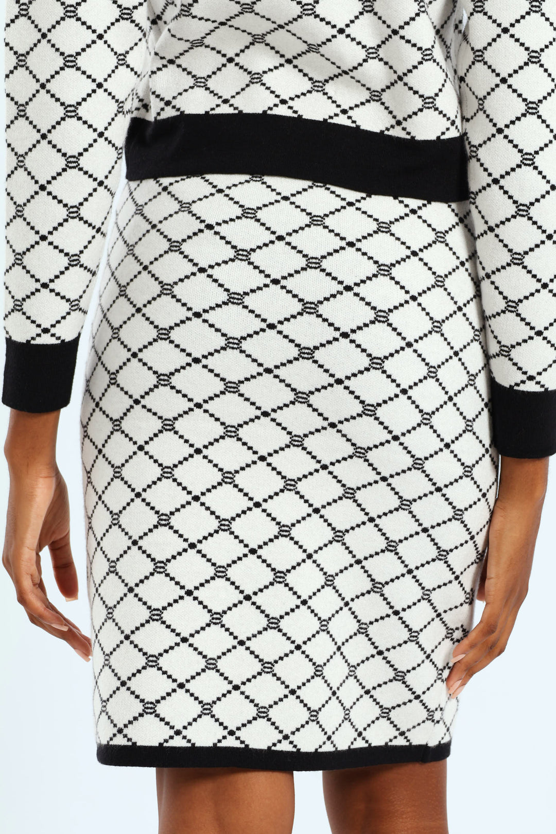 Contrast Tipped Styled Knitwear Skirt - Cream