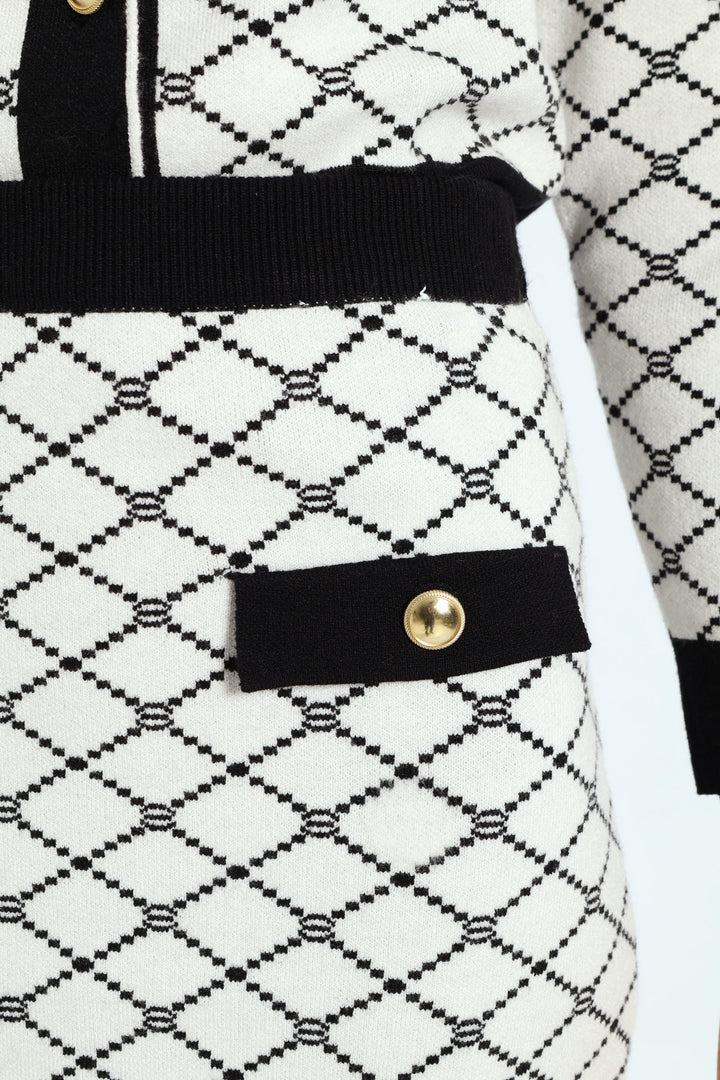 Contrast Tipped Styled Knitwear Skirt - Cream