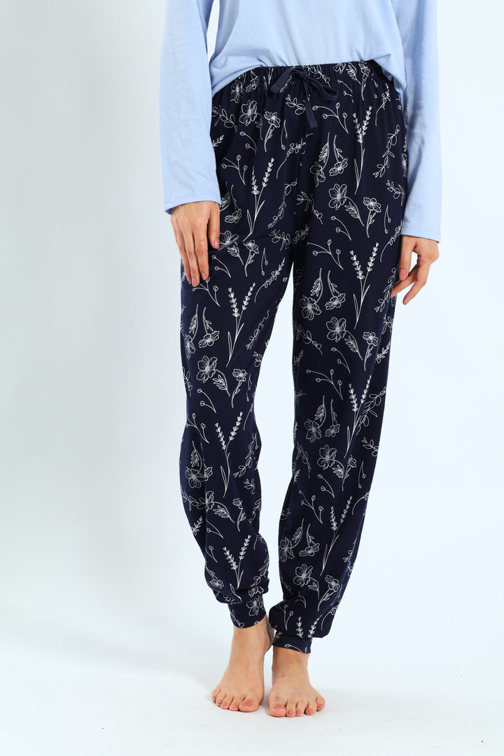 Knit Flower Jogger - Navy