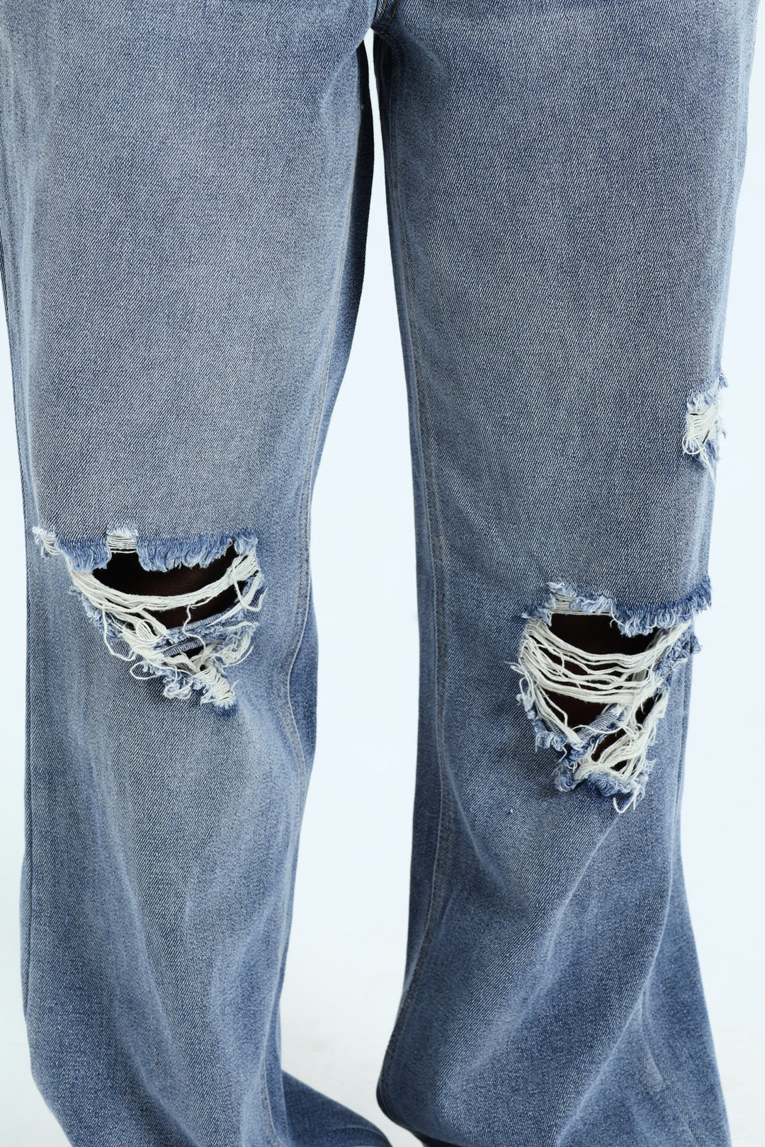 Rip & Repair Regular Rise Wide Leg Denim - Mid Blue