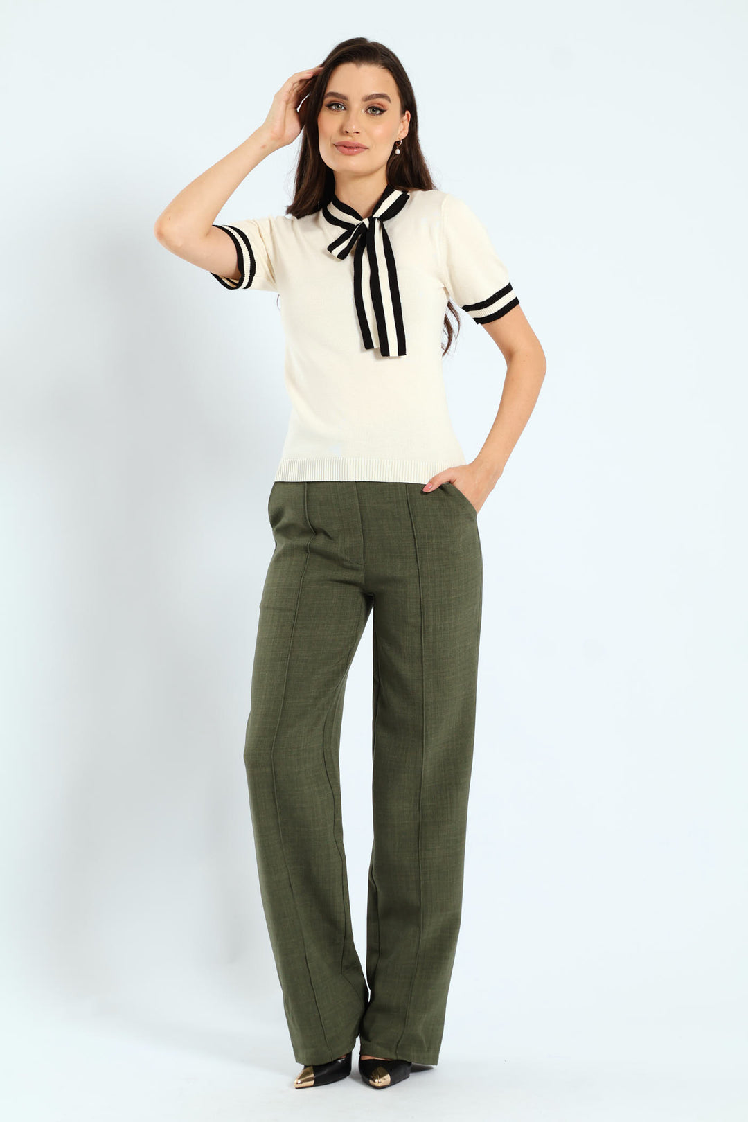 Kitty Bow Pullover Tee - Cream