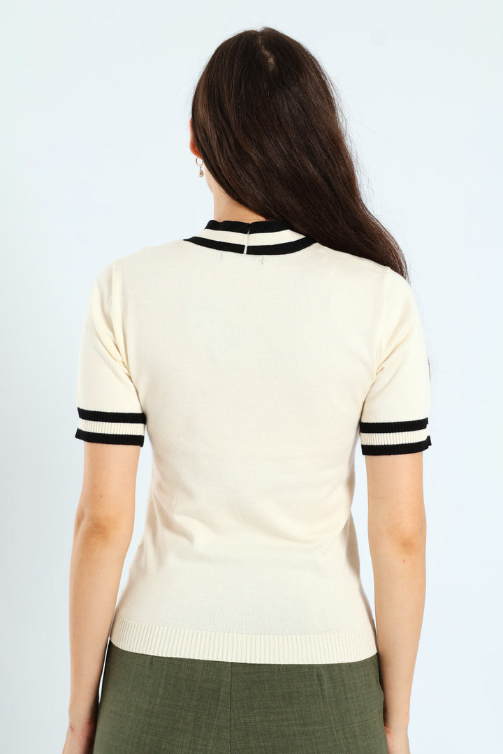 Kitty Bow Pullover Tee - Cream