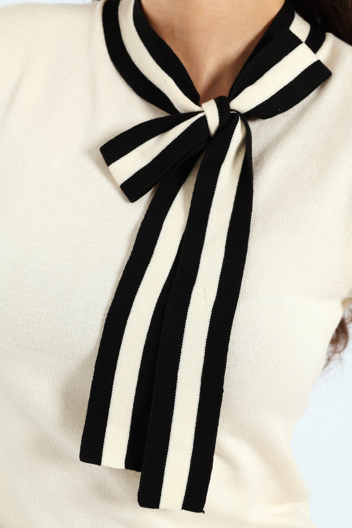 Kitty Bow Pullover Tee - Cream