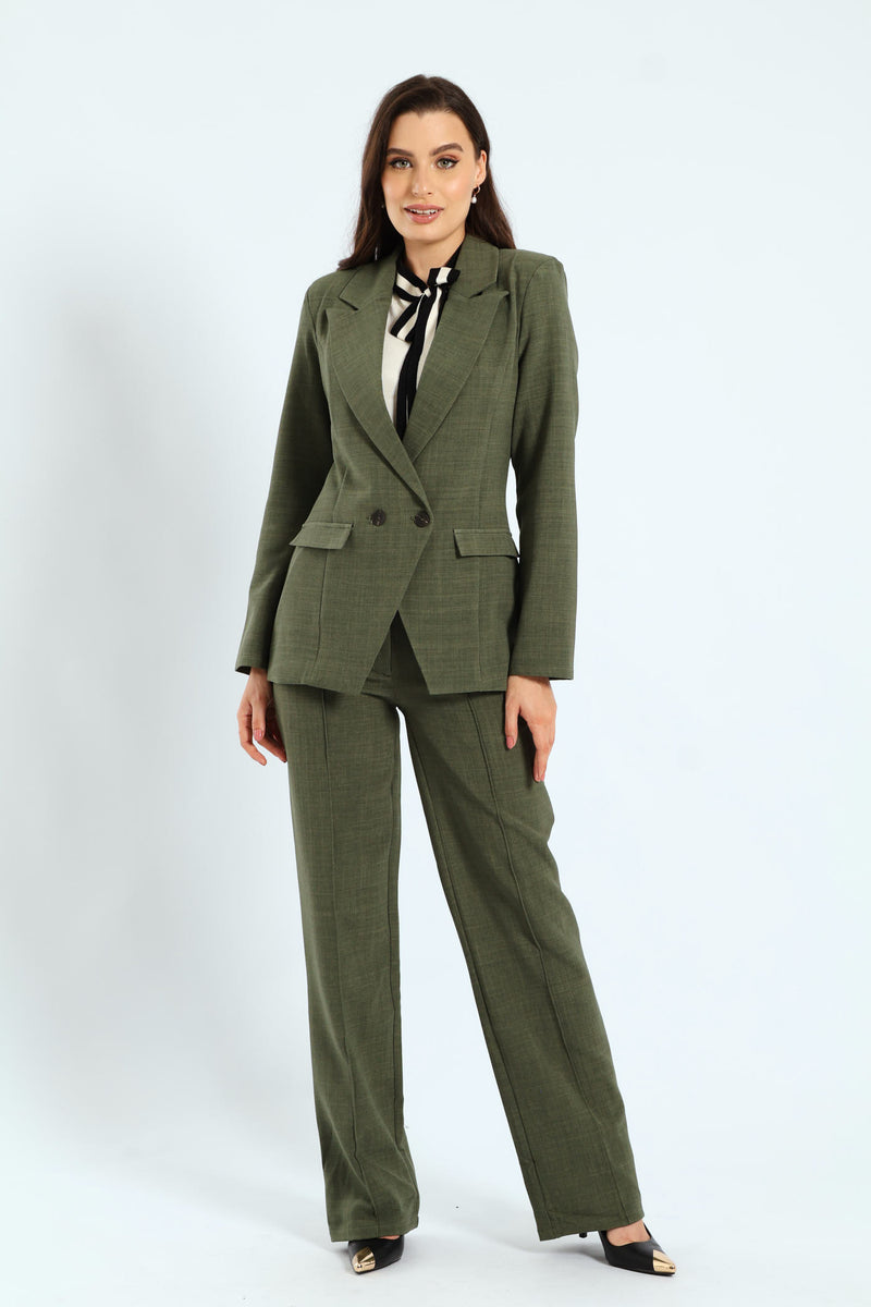 Button Linen Blend Blazer - Olive